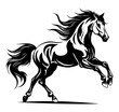 Free horse galloping an jumping forward, black vector illustration