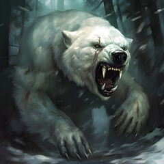 Portrait Of A Polar Bear Attacking