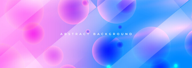Aufkleber - Bright pink and blue 3D abstract geometric background with circles, spheres and lines. Vector wide horizontal banner.
