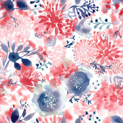  Floral seamless pattern. Watercolor leaves and flowers background.