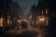 A Victorian-era London evening with gas-lights, fog, and cobble-stone streets. Generative AI