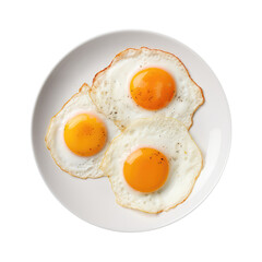 Wall Mural - Fried Eggs On White Plate, Directly Above View On Isolated Transparent Background, Png. Generative AI