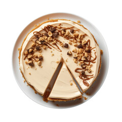 Poster - Peanut Butter Pie On White Plate, Directly Above View On Isolated Transparent Background, Png. Generative AI