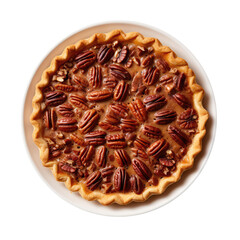 Poster - Pecan Pie On White Plate, Directly Above View On Isolated Transparent Background, Png. Generative AI