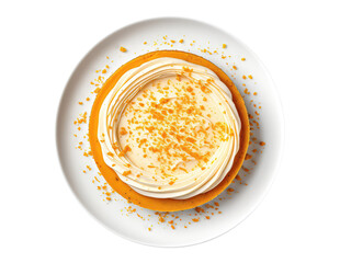 Poster - Pumpkin Cheesecake On White Plate, Directly Above View On Isolated Transparent Background, Png. Generative AI