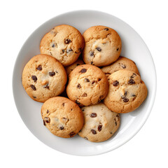 Wall Mural - Raisin Cookies On White Plate, Directly Above View On Isolated Transparent Background, Png. Generative AI