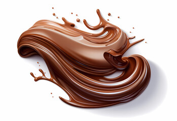 melted chocolate splash on a white background, captured in realistic color, a testament to sweet indulgence, generative ai.