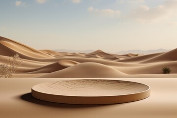 Landscape desert scene with marble pedestal, podium display platform, 3d rendering background super detailed, highly detailed a high quality photograph.