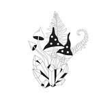 Fototapeta Konie - Mushrooms and crystals vector illustration. Groovy boho magic print design. Mystical Halloween witchy vibes clipart.