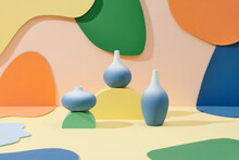 Set Of Three Decorative Vases Still Life Composition