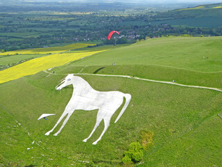 Poster - Paragliding above Westbury White Horse in Wiltshire	