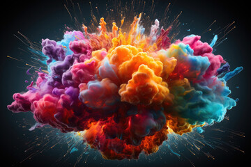 Illustration of a brain exploding in colors, symbolizing mind blown concepts. Generative Ai, Ai.