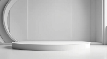 Wall Mural - Abstract white studio with podium background for product presentation. Empty gray room with shadows of window. Display product with blurred backdrop. Generative Ai.