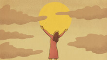 Woman Hugging The Sun Illustration