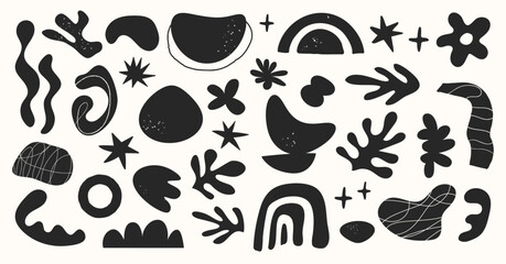Abstract hand drawn organic shapes. Black doodle nature forms. Contemporary modern trendy vector illustration.