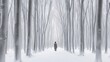  a person standing in the middle of a forest with snow on the ground and bare trees in the foreground, with a person standing in the middle of the distance.  generative ai