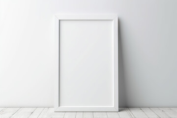 Blank wooden picture frame mockup in modern interior. Vertical template mock up for artwork, painting, photo or poster in interior design, generative AI