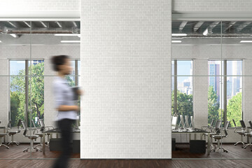 Wall Mural - Blank wall mock up in office interior. 3d illustration