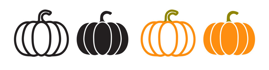 Sticker - Pumpkin icon set in black and orange color. 