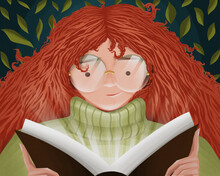 Redhead Girl Reading Book