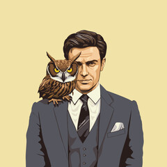 Wall Mural - man in suit with owl head vector flat isolated illustration