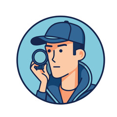 Sticker - Smiling man looking through magnifying glass