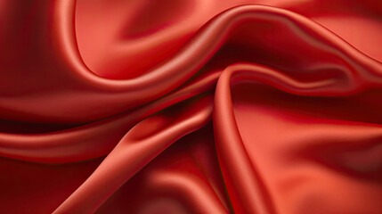Illustration of a close-up view of a vibrant red satin fabric texture created with Generative AI technology