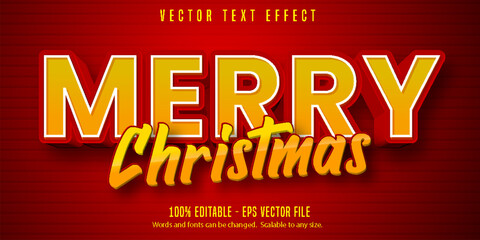Wall Mural - Merry Christmas text, cartoon style editable text effect on red color background