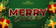 Merry Christmas Text, Shiny Rose Gold Color Style Editable Text Effect On Green Background