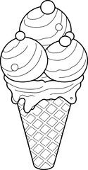 Wall Mural - Ice cream vector illustration. Black and white outline Ice cream coloring book or page for children