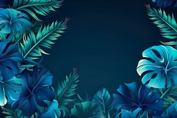 Collection of tropical leavesfoliage plant in blue