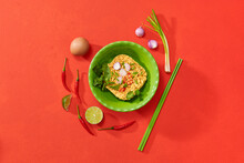 Bowl Of Instant Noodles With Pepper And Onion On Table, Asian Food