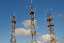 Malta Radio Masts Against Blue Sky.