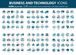 © makyzz - 120 Business, data analytics, organization management icons. Social media, digital marketing, customer support and seo icon set. Vector icon collection