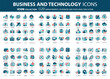 © makyzz - Business, data analysis, organization management and technology icon set. Teamwork, strategy, planning, marketing, cloud technology, data analysis, employee icon set. Icons vector collection