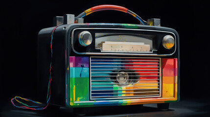 Illustrated Retro Radio in Rainbow Colors, Vintage Rainbow Vibes