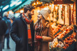 © VisualProduction - Having fun together at Christmas fair. Couple enjoying the Christmas market together. Generative AI