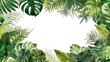 Leinwandbild Motiv Tropical frame with exotic jungle plants, palm leaves, monstera and place for text, transparent background