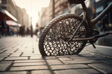 Urban Bike Rack Made Of Metal On City Street. Generative AI