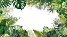 Tropical Frame With Exotic Jungle Plants, Palm Leaves, Monstera And Place For Text, Transparent Background