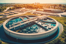 Modern Urban Waste Water Treatment Plant, Process Of Water Purification. Generative AI