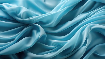 Wall Mural - Blue silky background with folds. Natural blue transparent textile. Ai generated. folded pleats.