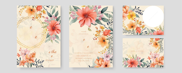 Sticker - Watercolor vector set of wedding invitation card templates.