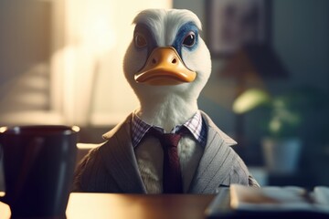 Wall Mural - Anthropomorphic Duck in a suit like a businessman. Business Concept. AI generated, human enhanced