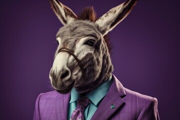 Wall Mural - Anthropomorphic donkey dressed in a suit like a businessman. Business Concept. AI generated, human enhanced.