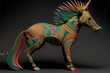 Alebrije horse sculpture on isolated background. Profile view.