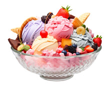 Assorted Ice Cream In A Bowl Isolated On Transparent Background - Generative AI
