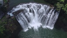 Flying Over The Shifen Waterfall In Taiwan, Aerial View