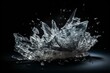 Crushed ice shattering on black background. Icy shards spew outwards explosively. Generative AI
