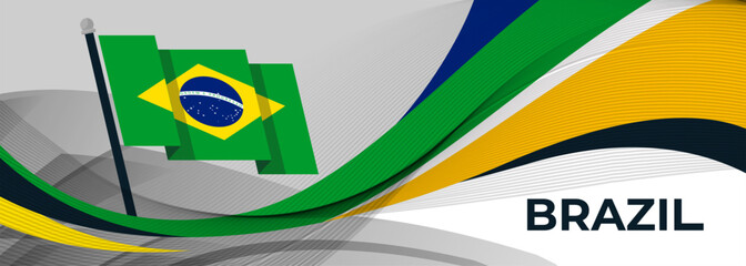 Wall Mural - Brazil national day banner with Brazilian flag colors theme background and geometric abstract business corporate modern green yellow design. Brasil theme. Rio web sports Vector Illustration.